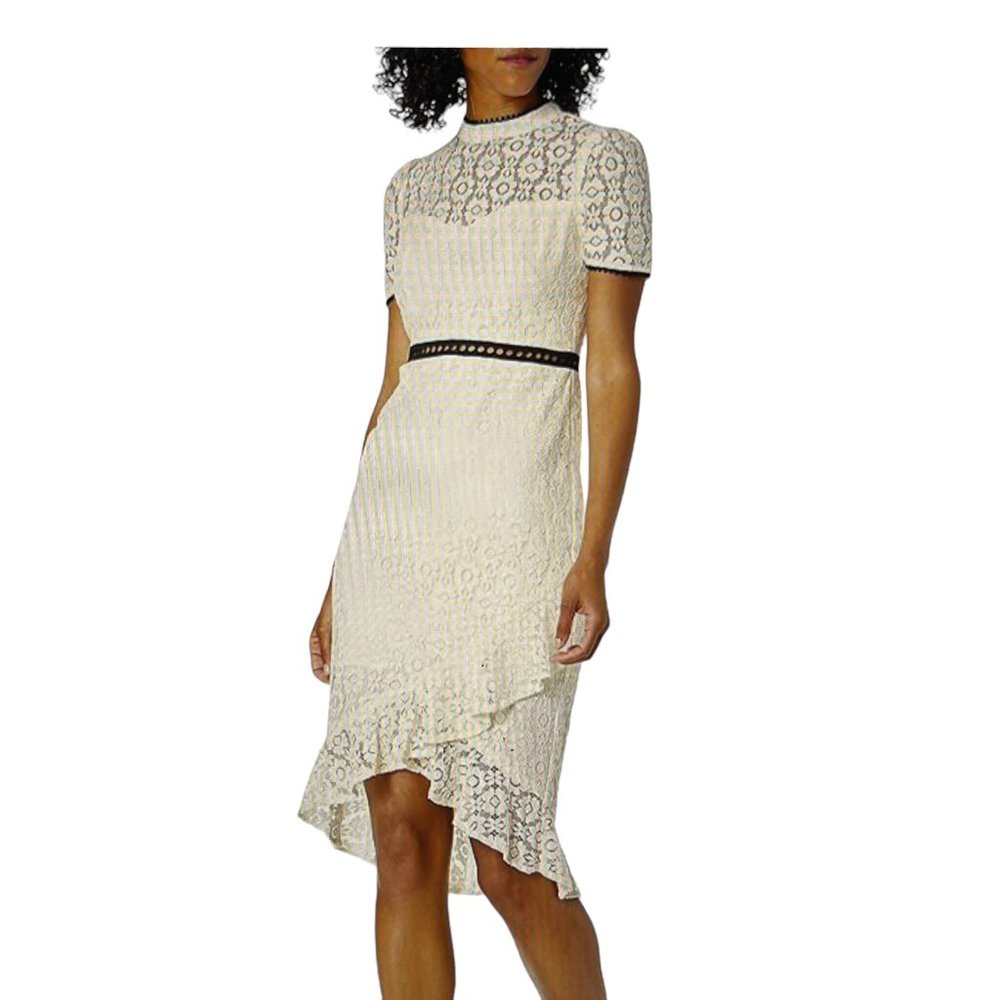 ML Monique Lhuillier Ivory Lace High-Low Dress – Size 8 (NWOT)